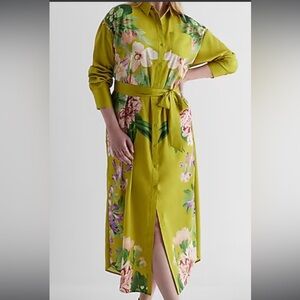 Satin Floral Boyfriend Portofino Maxi Shirt Dress